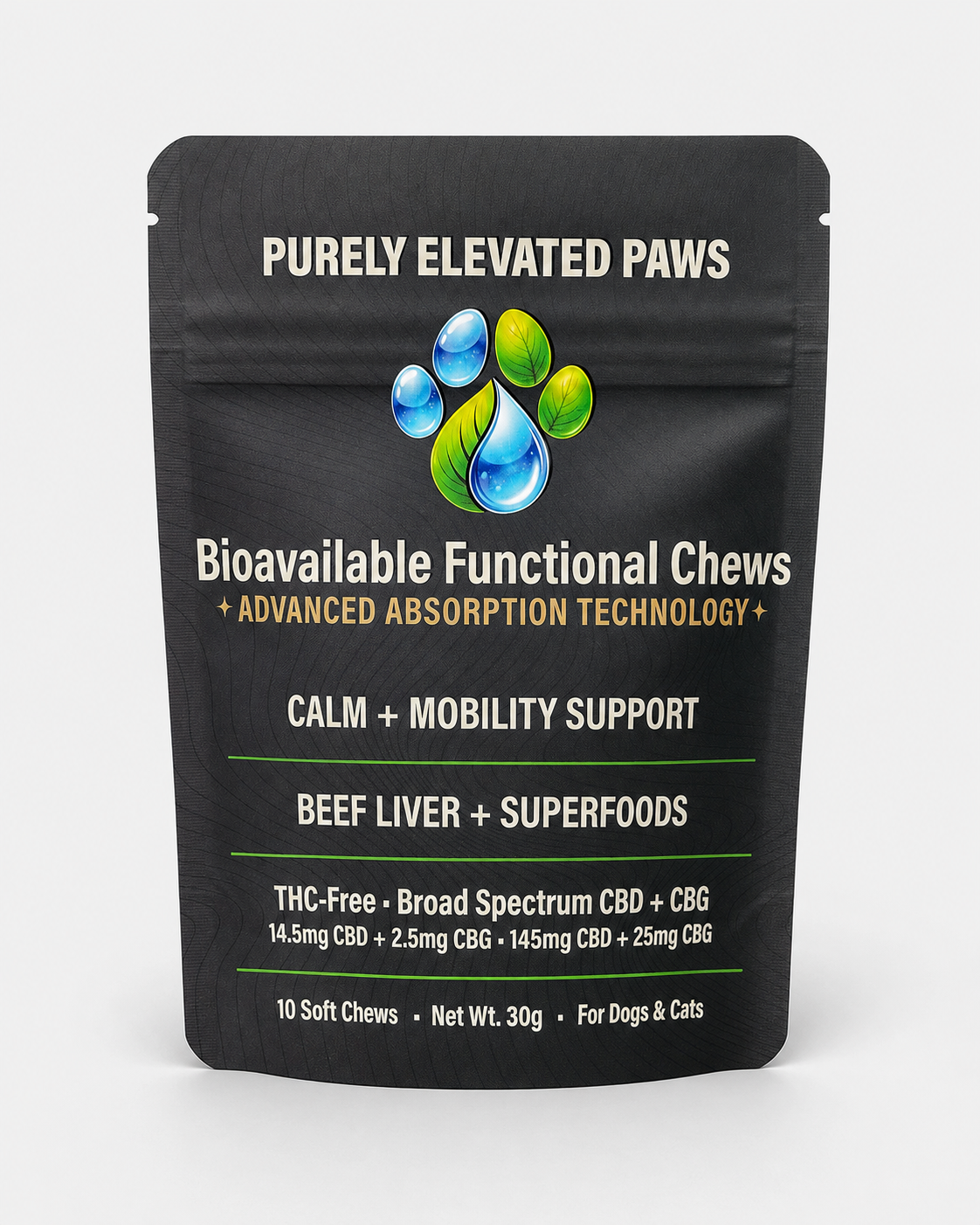 Purely Elevated Paws Bioavailable Functional Chews — 10 Count Bag