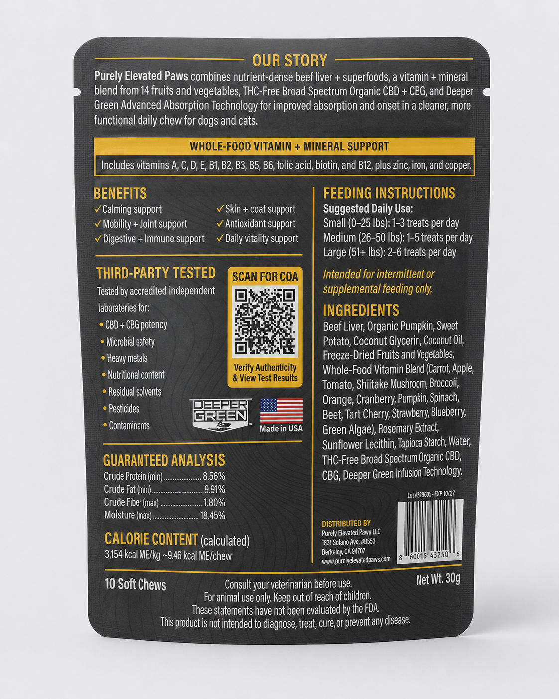 Purely Elevated Paws Bioavailable Functional Chews — 10 Count Bag